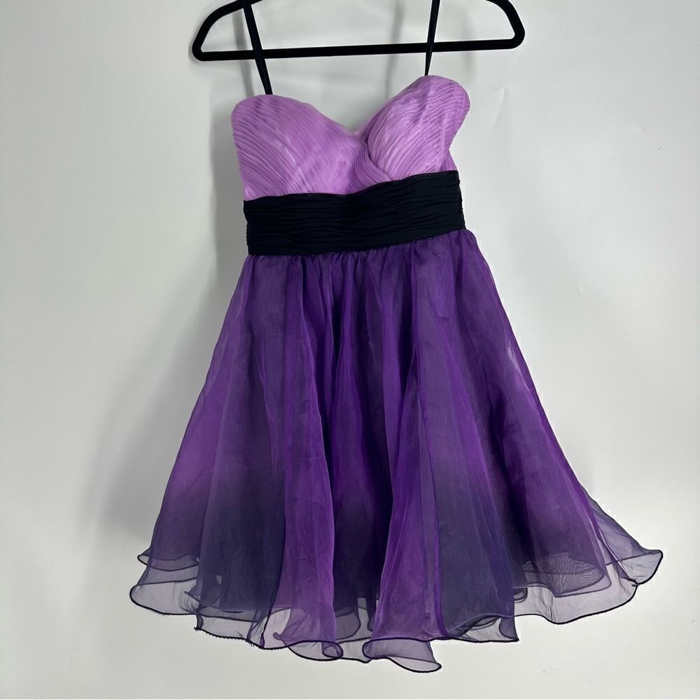 MORI LEE Purple Ombré Strapless Organza Sweetheart Prom Homecoming Dress Sz 5/6
